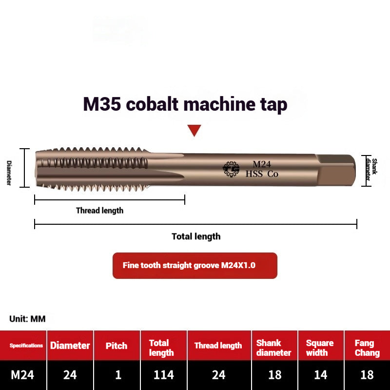 1104-M35 Cobalt straight flute tap machine tapping stainless steel special high-speed steel tapping coarse teeth spiral apex Shandong Denso Pricision Tools Co.,Ltd.